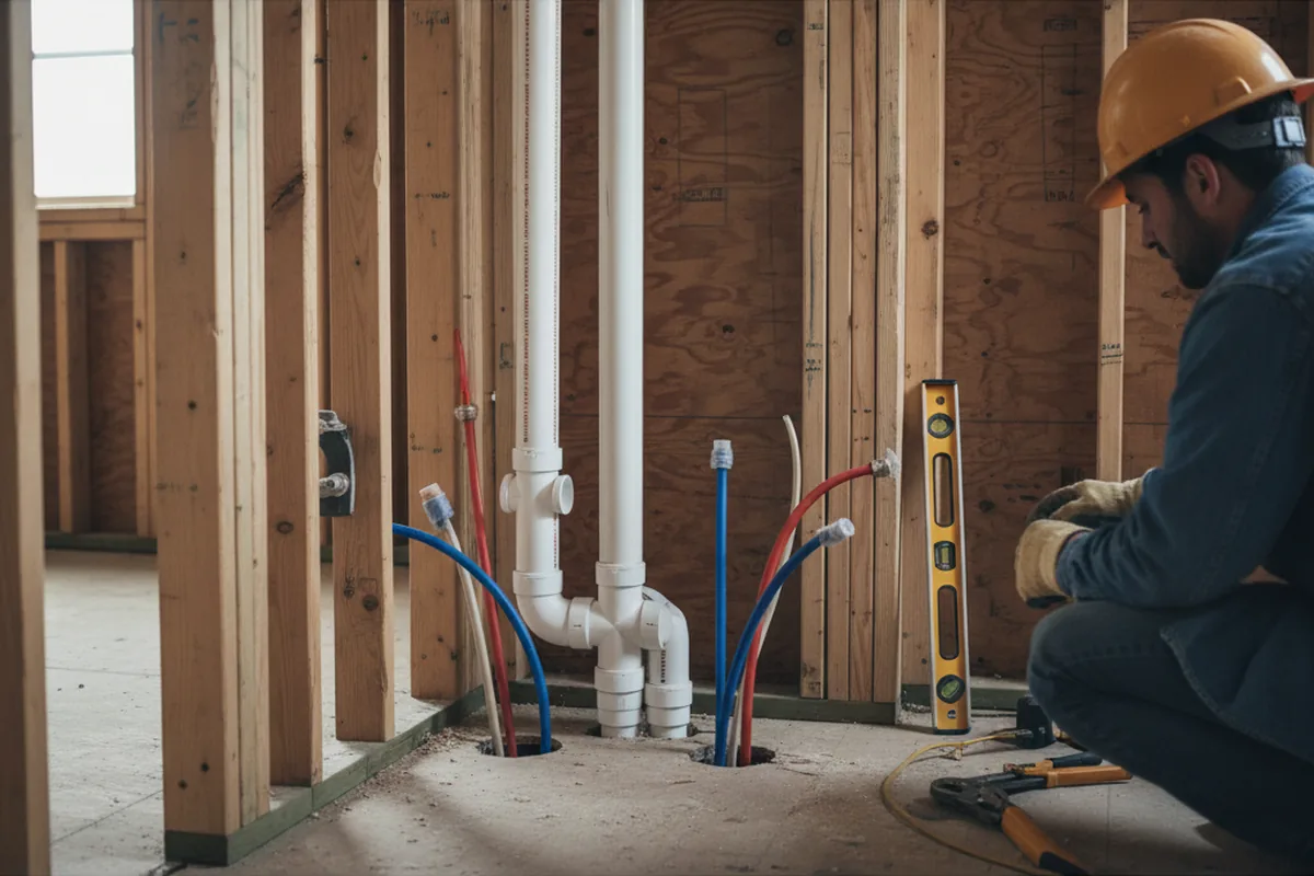 Drain and supply rough-in during Sump Pump Repair in Martinsville