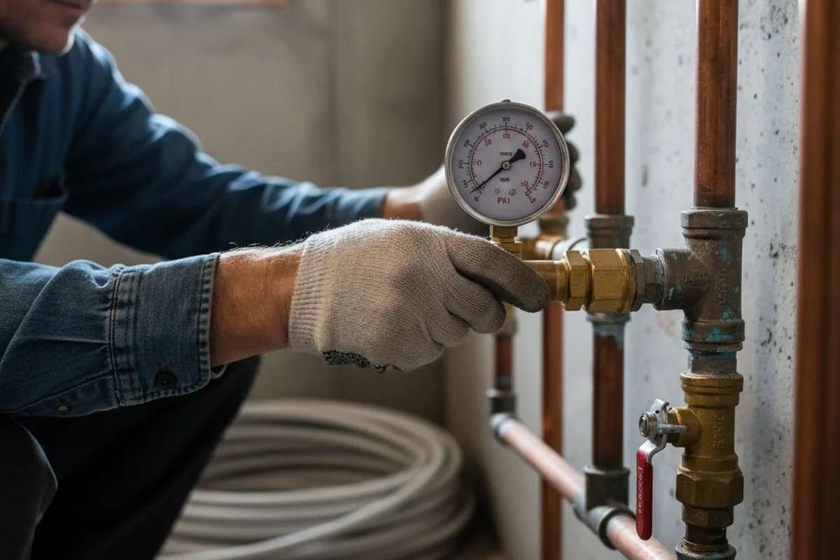 Pressure testing a repaired line during Water Line Repair in Martinsville